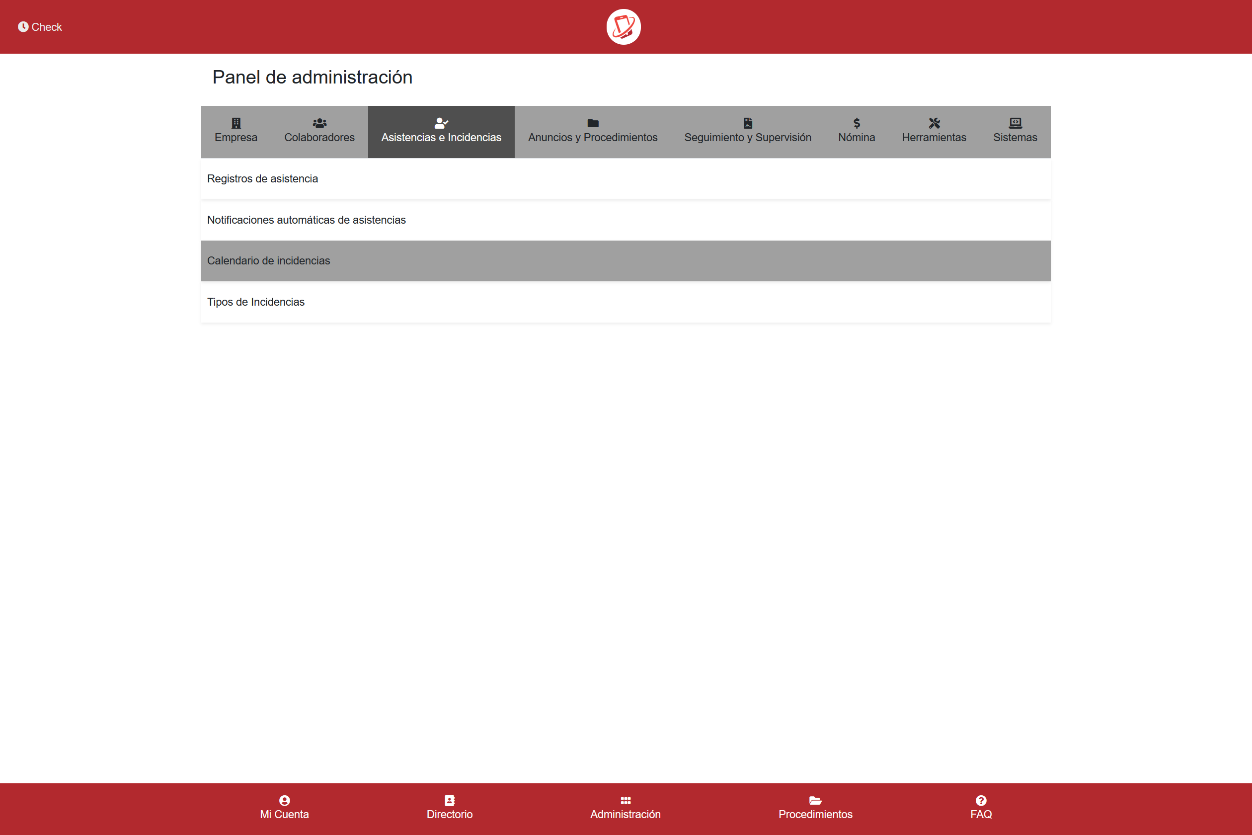 Menu Administrativo del Sistema MiCentralCell