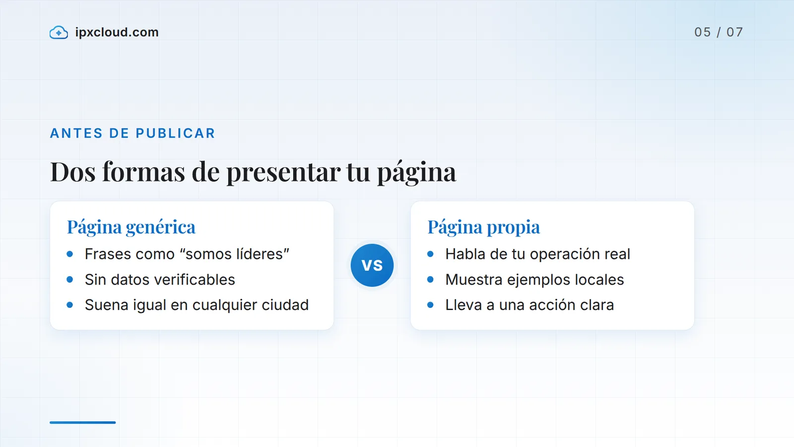 Dos formas de presentar tu página: Página genérica frente a Página propia